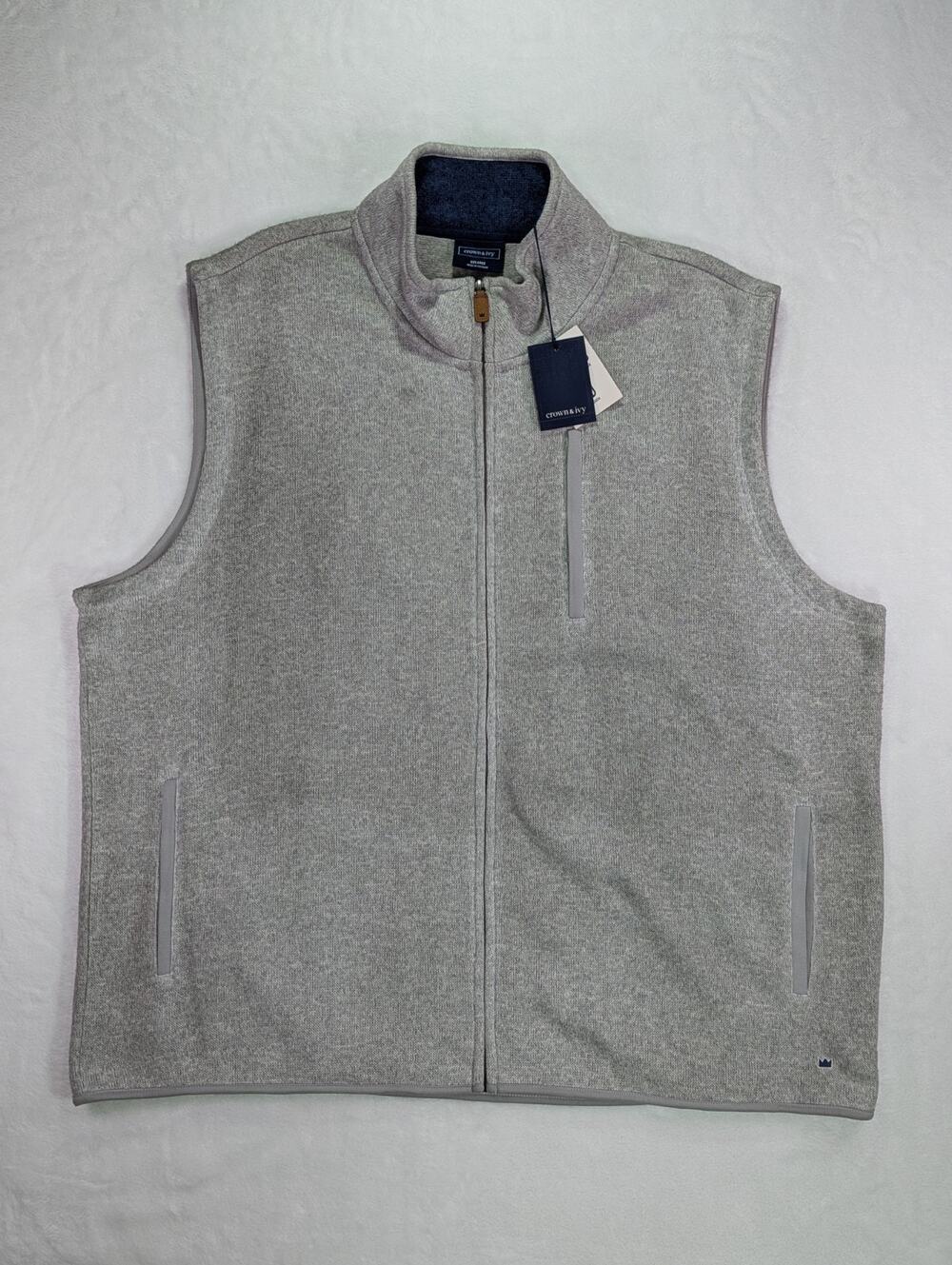 Crown & Ivy Men's XXL Gray Heathered Full-Zip Fleece & Sweater Vest Jacket